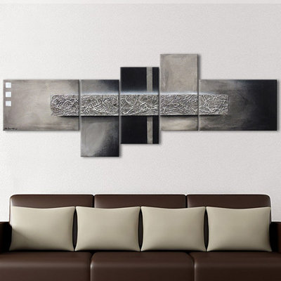 Ebern Designs 5-tlg. Gerahmtes Leinwandbild-Set Enlightened Silver